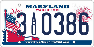 MD license plate 3AO0386
