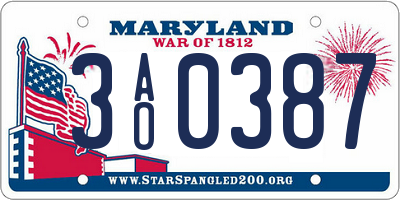 MD license plate 3AO0387