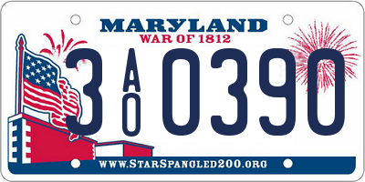MD license plate 3AO0390