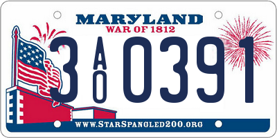 MD license plate 3AO0391