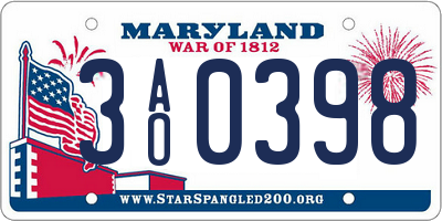 MD license plate 3AO0398