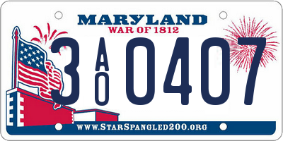 MD license plate 3AO0407