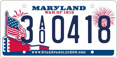 MD license plate 3AO0418