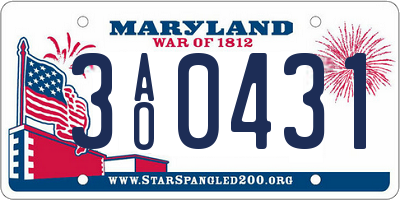 MD license plate 3AO0431