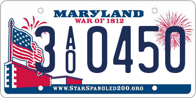 MD license plate 3AO0450