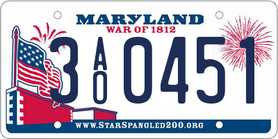 MD license plate 3AO0451
