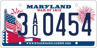MD license plate 3AO0454