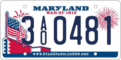 MD license plate 3AO0481