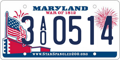 MD license plate 3AO0514