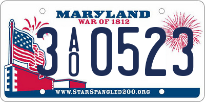 MD license plate 3AO0523