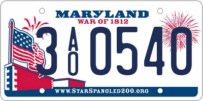 MD license plate 3AO0540