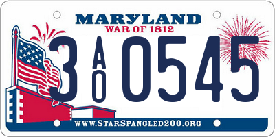 MD license plate 3AO0545