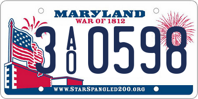 MD license plate 3AO0598