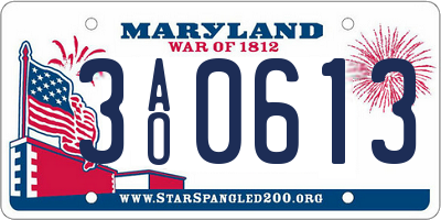 MD license plate 3AO0613