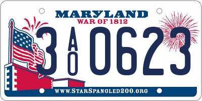 MD license plate 3AO0623
