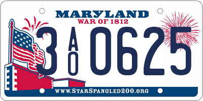MD license plate 3AO0625