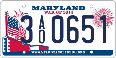 MD license plate 3AO0651