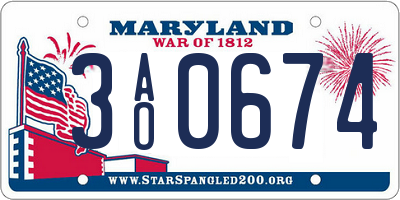 MD license plate 3AO0674