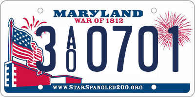 MD license plate 3AO0701