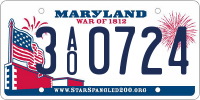 MD license plate 3AO0724