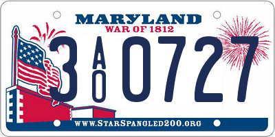 MD license plate 3AO0727