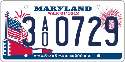 MD license plate 3AO0729