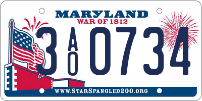 MD license plate 3AO0734