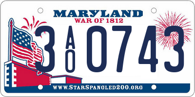 MD license plate 3AO0743