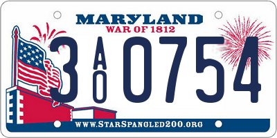 MD license plate 3AO0754