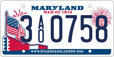 MD license plate 3AO0758