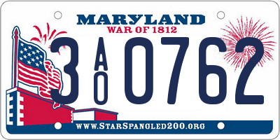 MD license plate 3AO0762