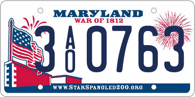 MD license plate 3AO0763