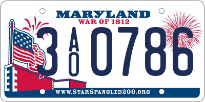 MD license plate 3AO0786