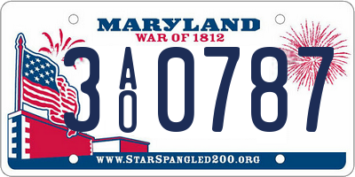 MD license plate 3AO0787