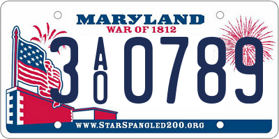 MD license plate 3AO0789