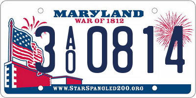 MD license plate 3AO0814