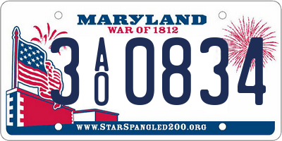 MD license plate 3AO0834