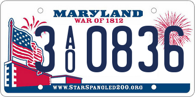 MD license plate 3AO0836