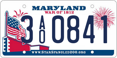 MD license plate 3AO0841