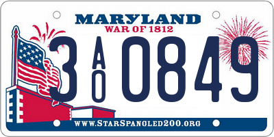 MD license plate 3AO0849