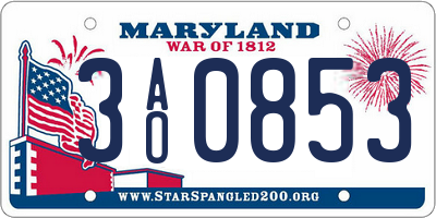MD license plate 3AO0853