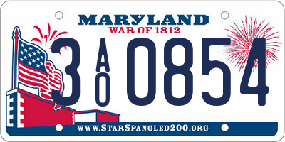 MD license plate 3AO0854