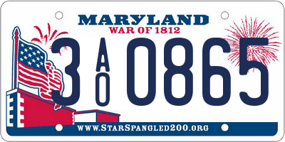 MD license plate 3AO0865