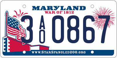 MD license plate 3AO0867