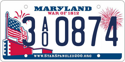 MD license plate 3AO0874