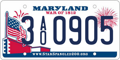 MD license plate 3AO0905