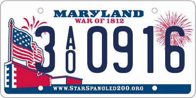 MD license plate 3AO0916