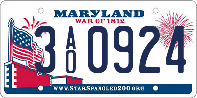 MD license plate 3AO0924
