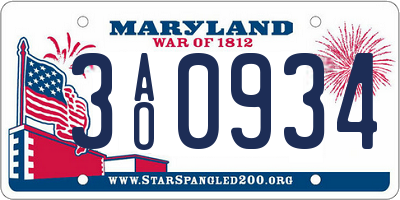 MD license plate 3AO0934