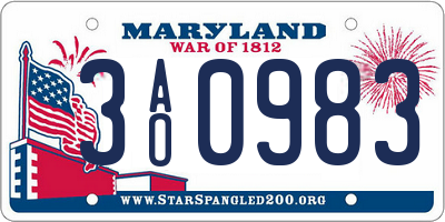 MD license plate 3AO0983